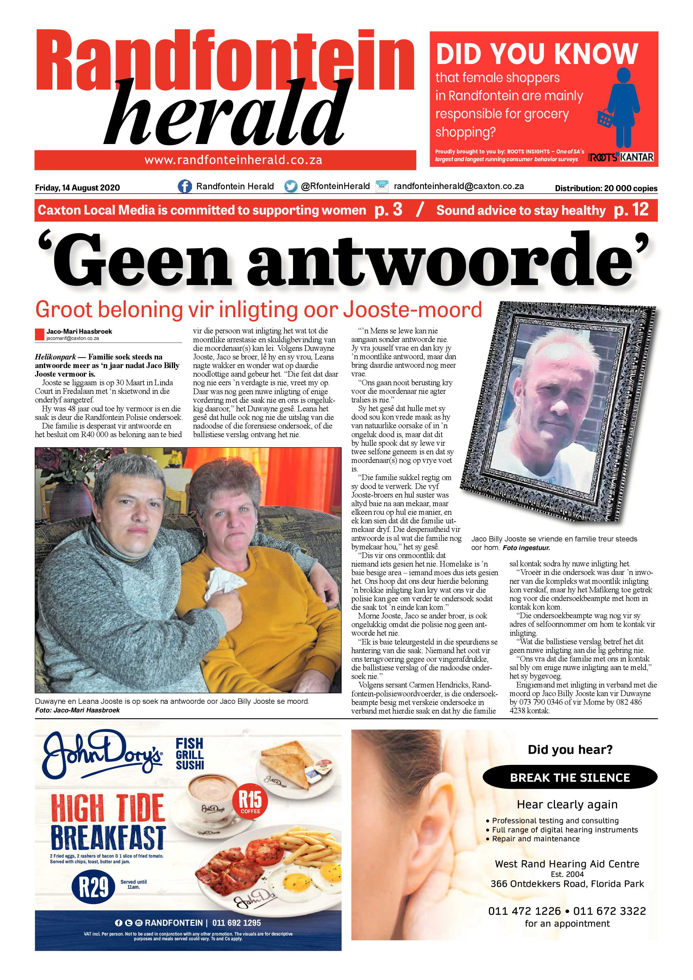 Randfontein Herald 14 August 2020 page 1