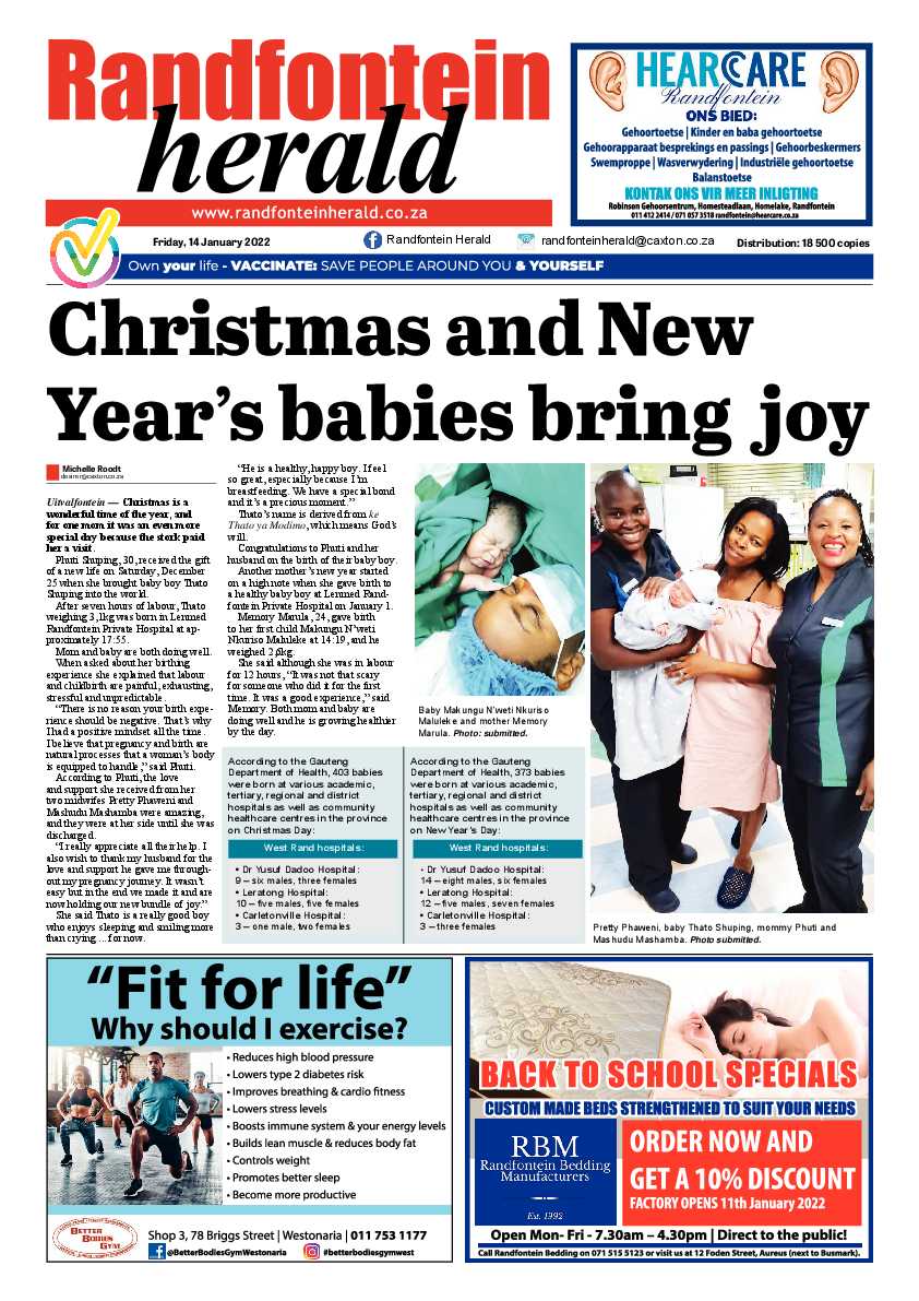 Randfontein Herald 14 January 2022 page 1
