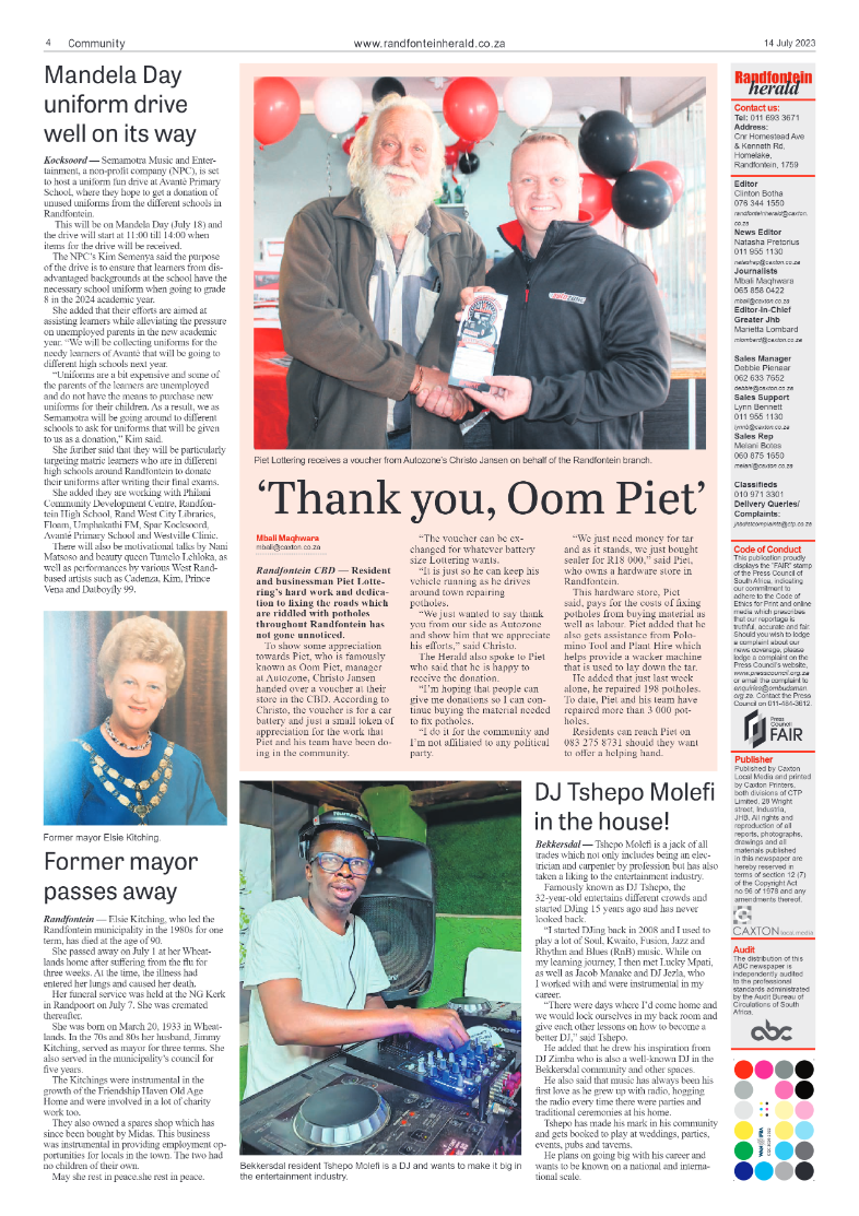 Randfontein Herald 14 July 2023 page 4