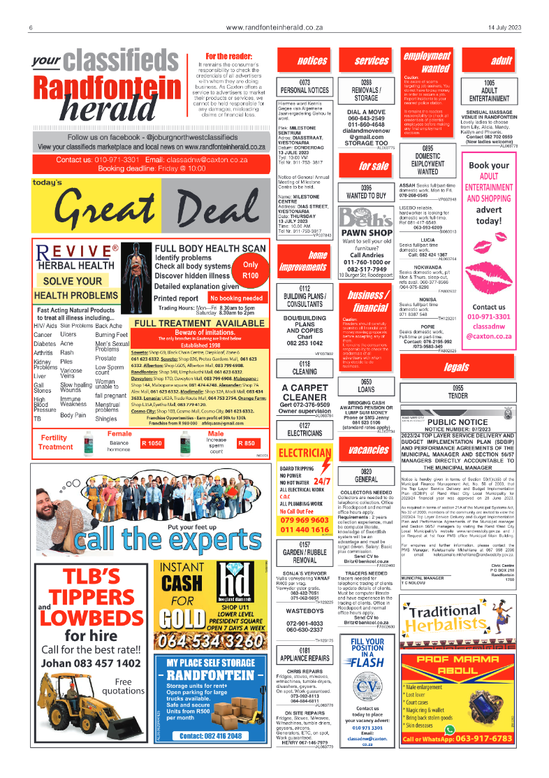 Randfontein Herald 14 July 2023 page 6