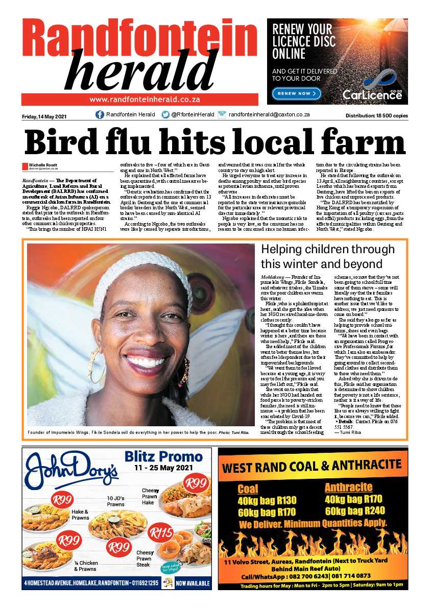 Randfontein Herald 14 May 2021 page 1