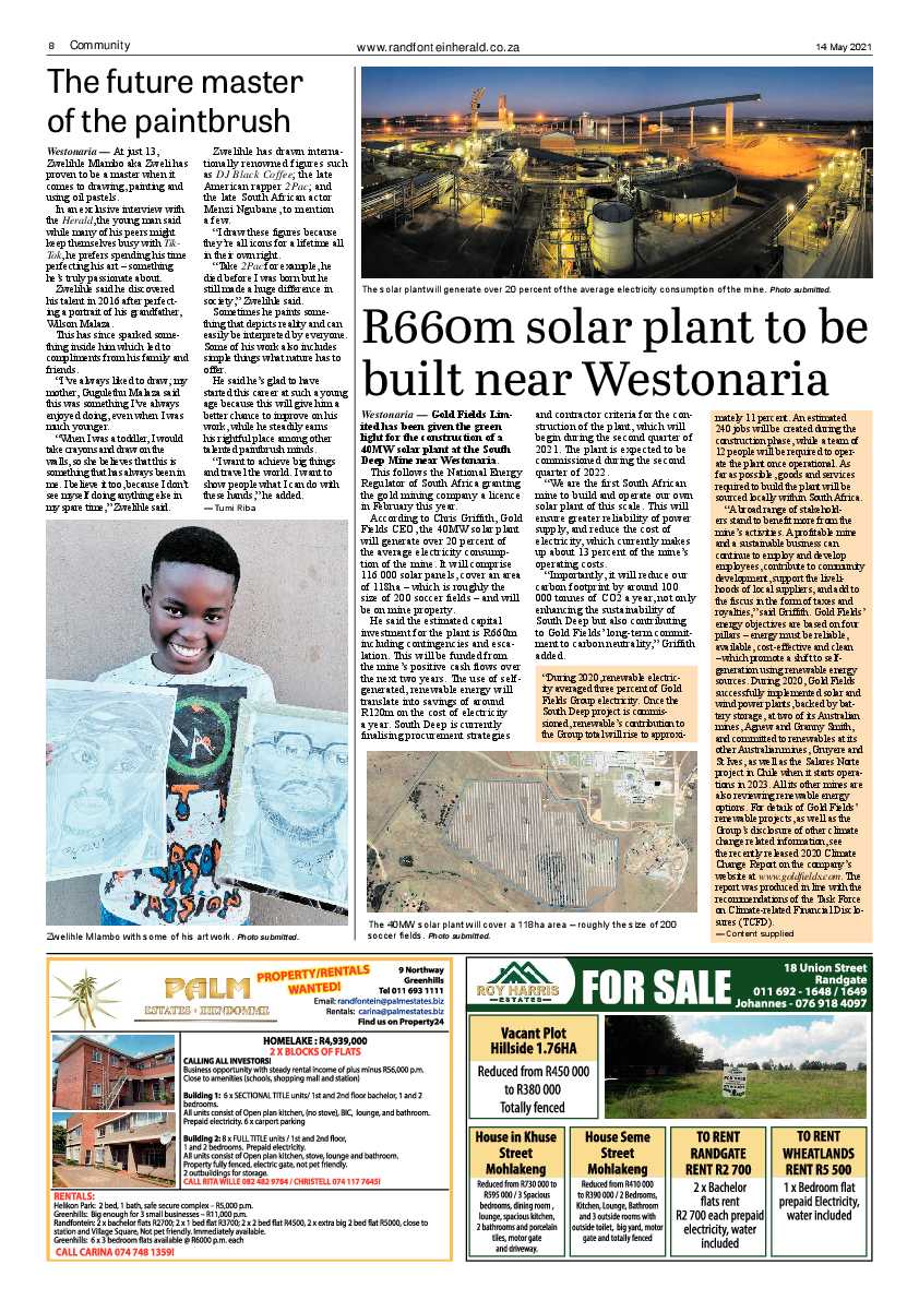 Randfontein Herald 14 May 2021 page 8