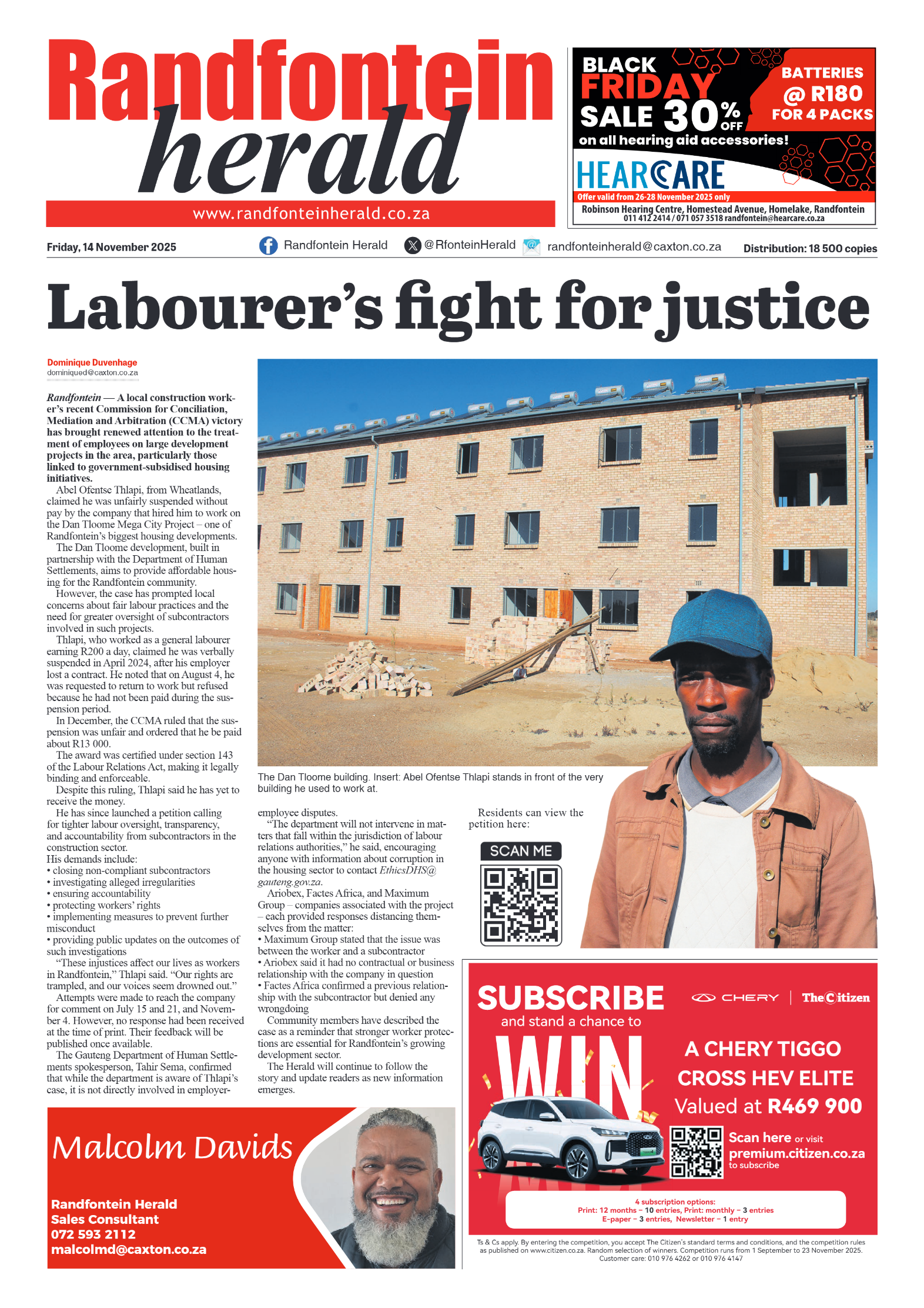Randfontein Herald 14 November 2025 page 1