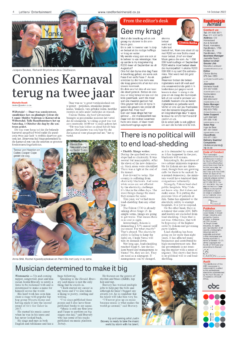 Randfontein Herald 14 October 2022 page 4