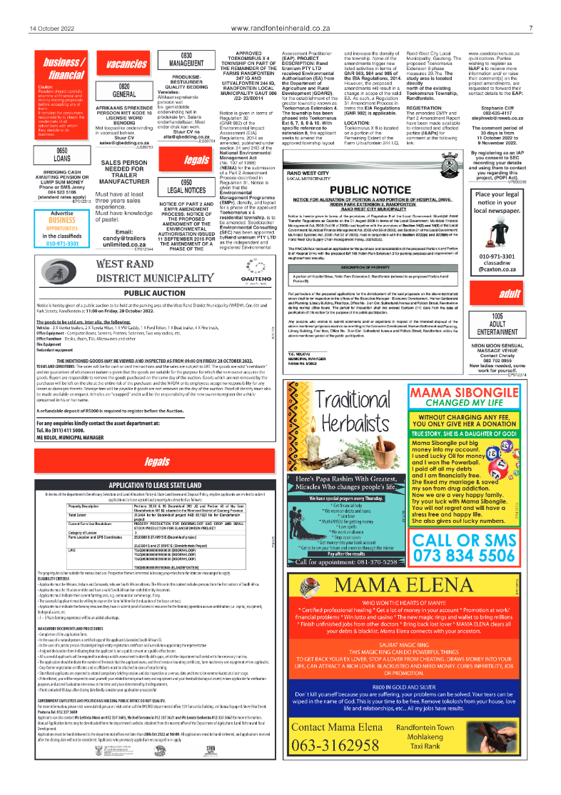 Randfontein Herald 14 October 2022 page 7