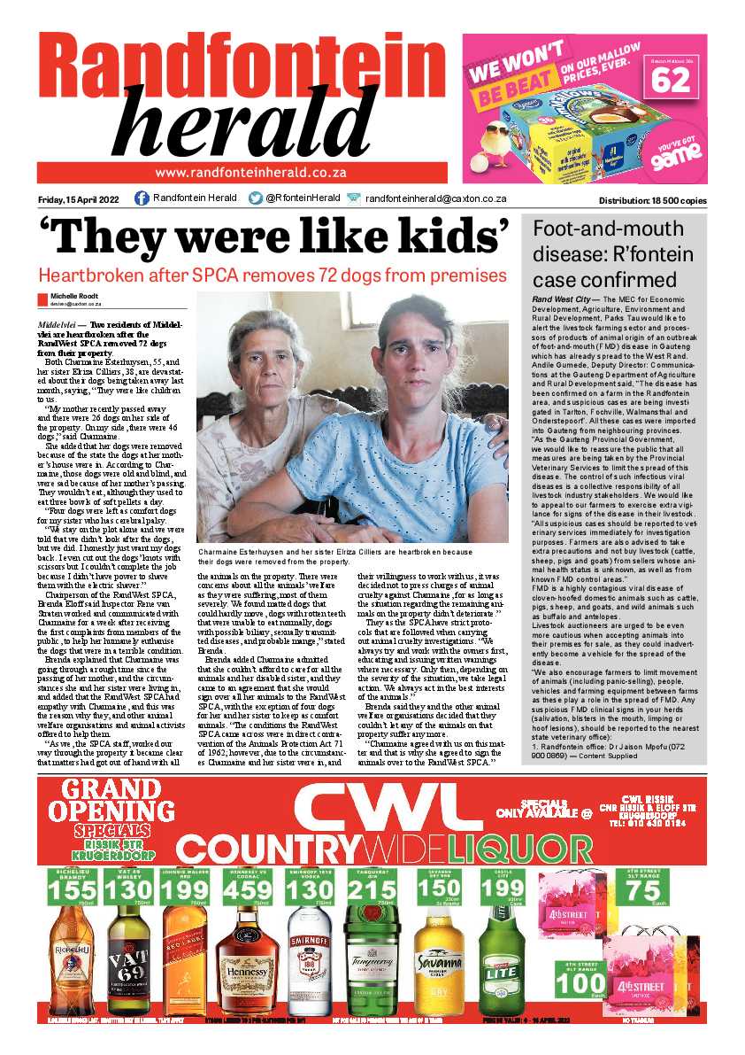 Randfontein Herald 15 April 2022 page 1