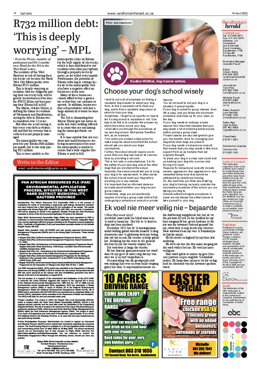 Randfontein Herald 15 April 2022 page 4