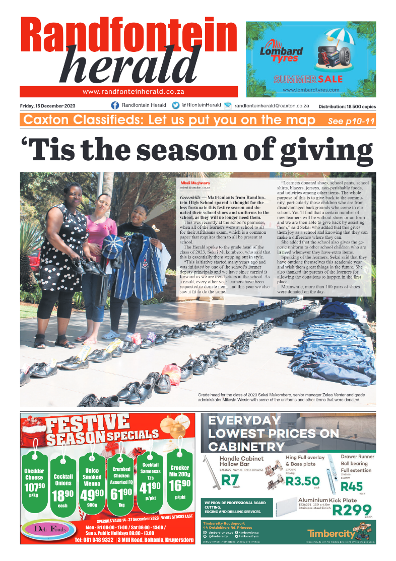 Randfontein Herald 15 December 2023 page 1