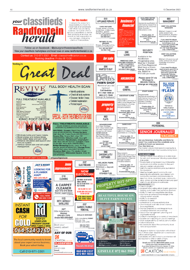 Randfontein Herald 15 December 2023 page 10