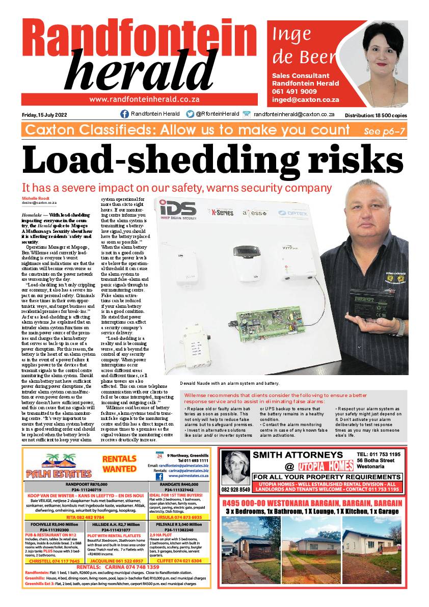 Randfontein Herald 15 July 2022 page 1