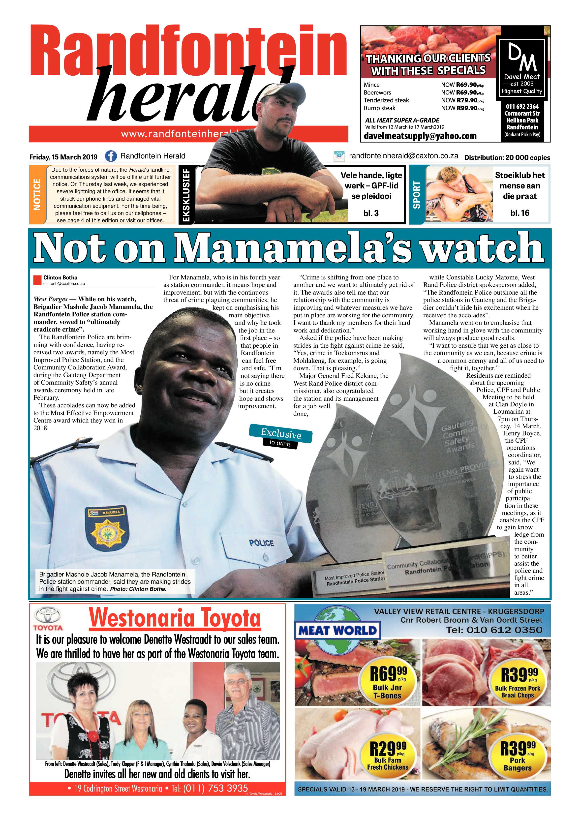 Randfontein Herald 15 March 2019 page 1