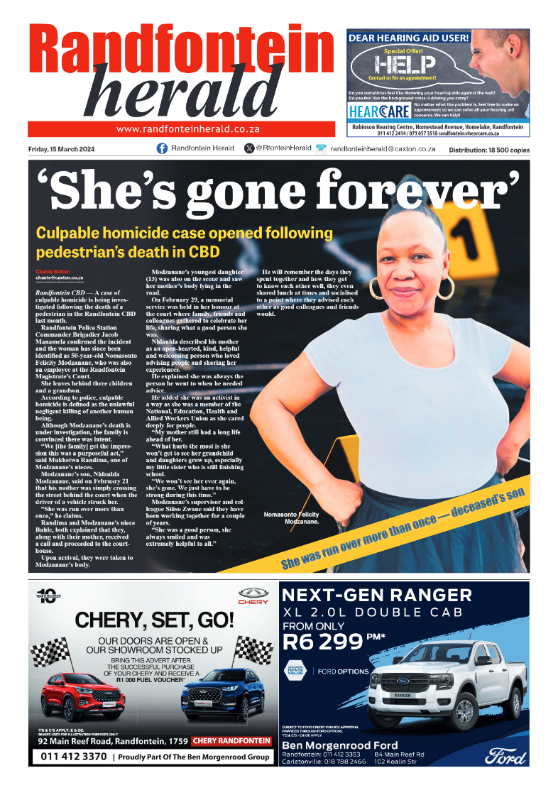 Randfontein Herald 15 March 2024 page 1