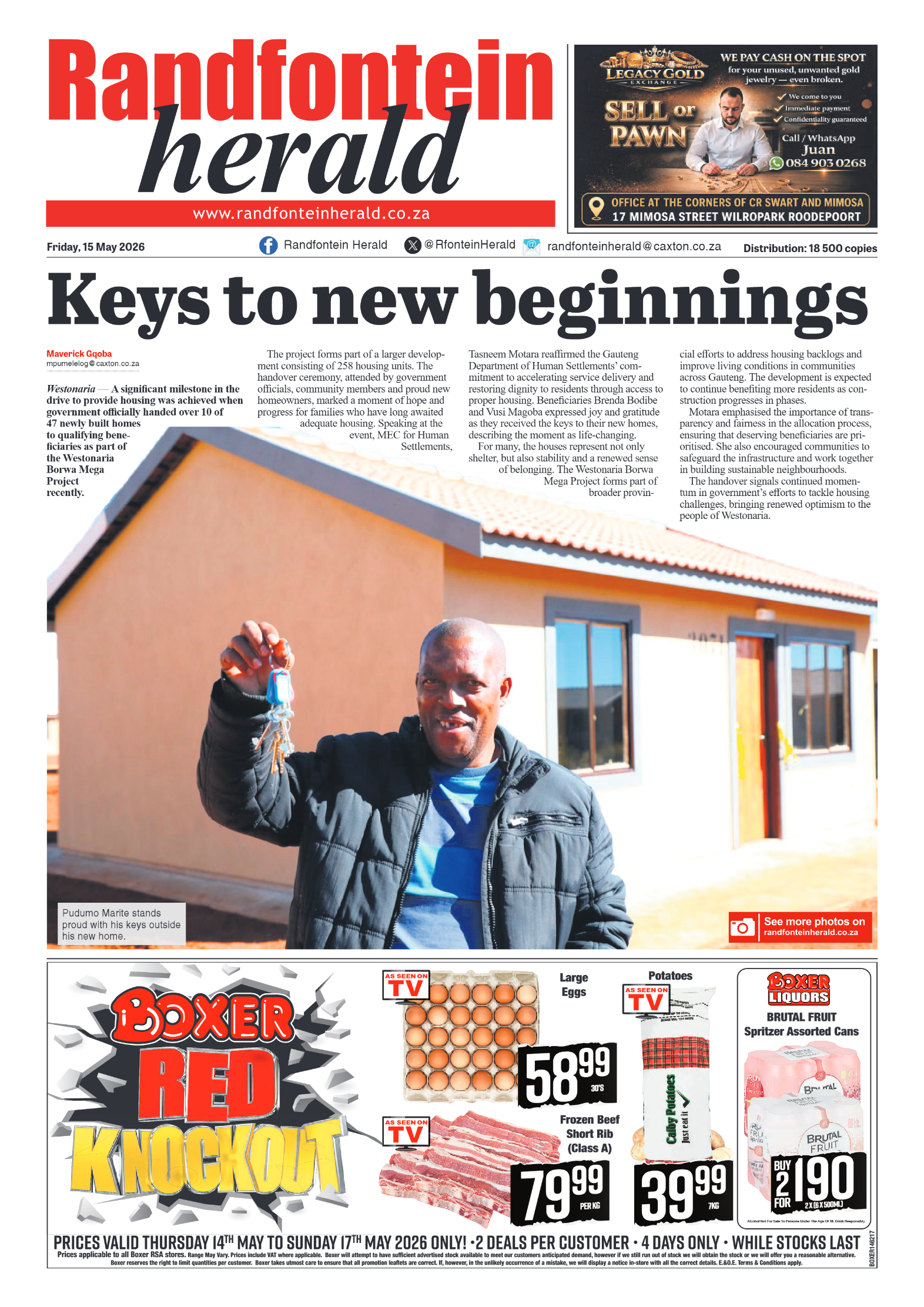 Randfontein Herald 15 May 2026 page 1