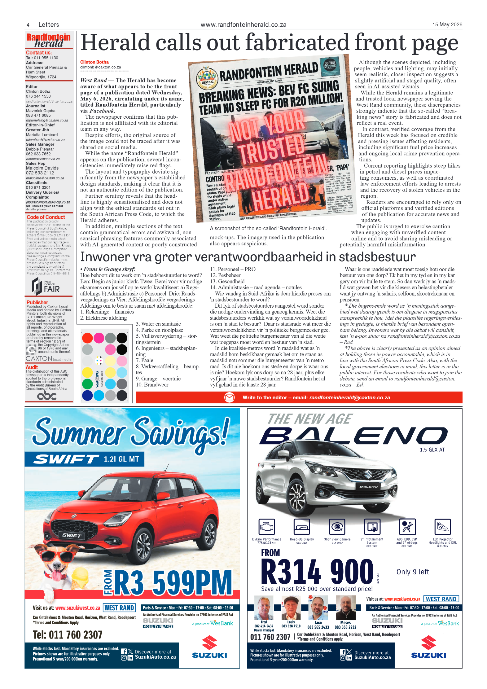 Randfontein Herald 15 May 2026 page 4