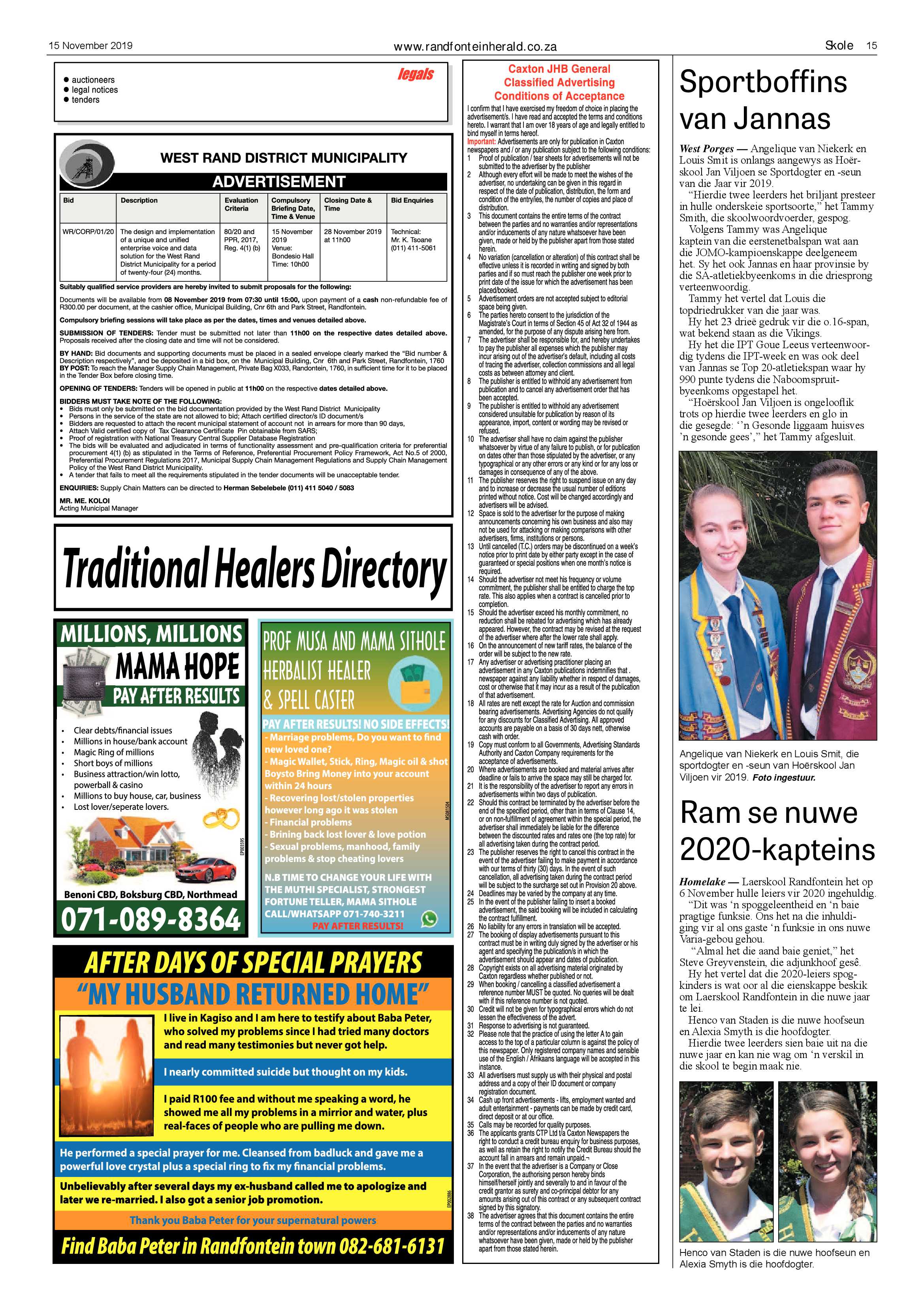 Randfontein Herald 15 November 2019 page 15