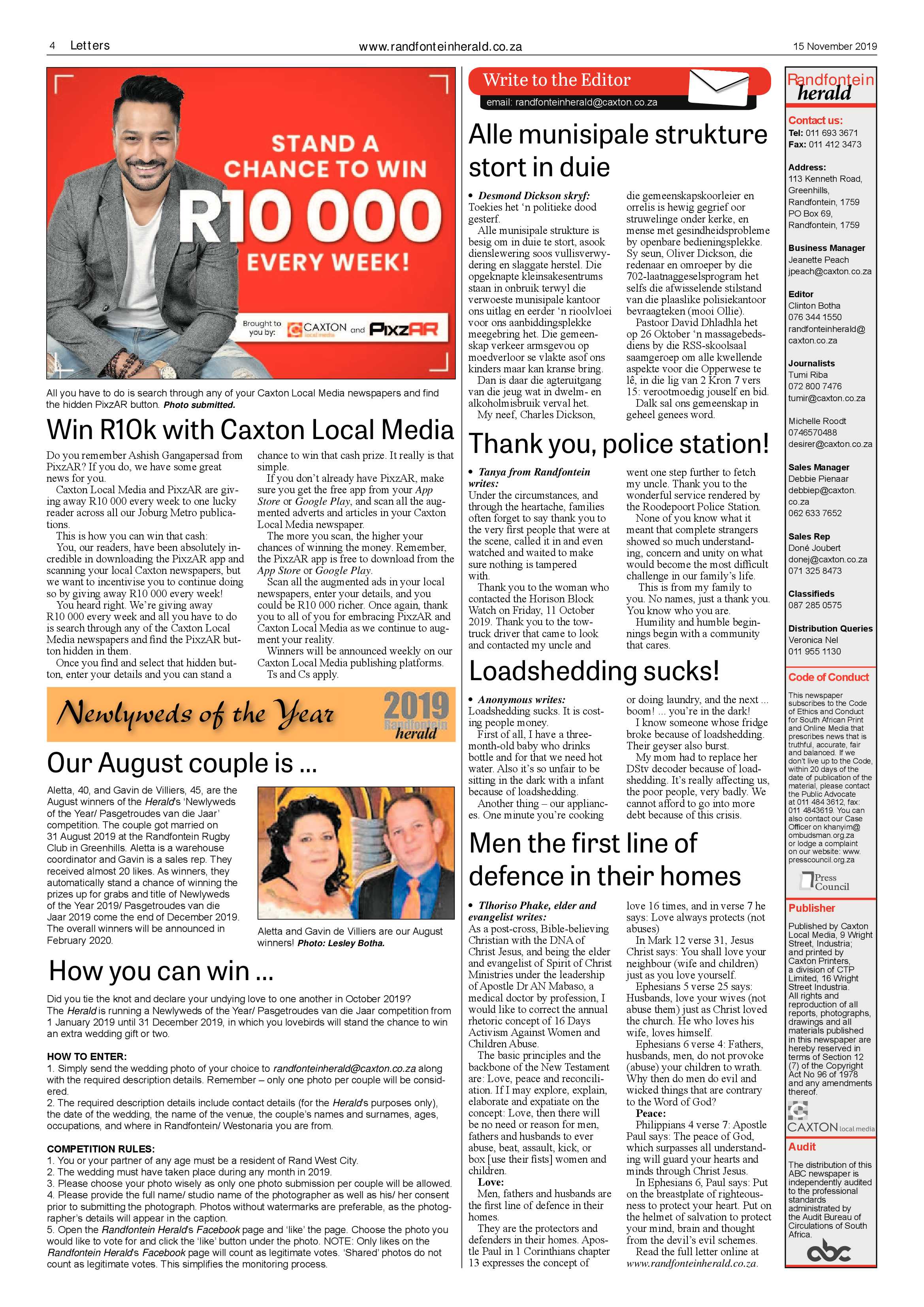 Randfontein Herald 15 November 2019 page 4