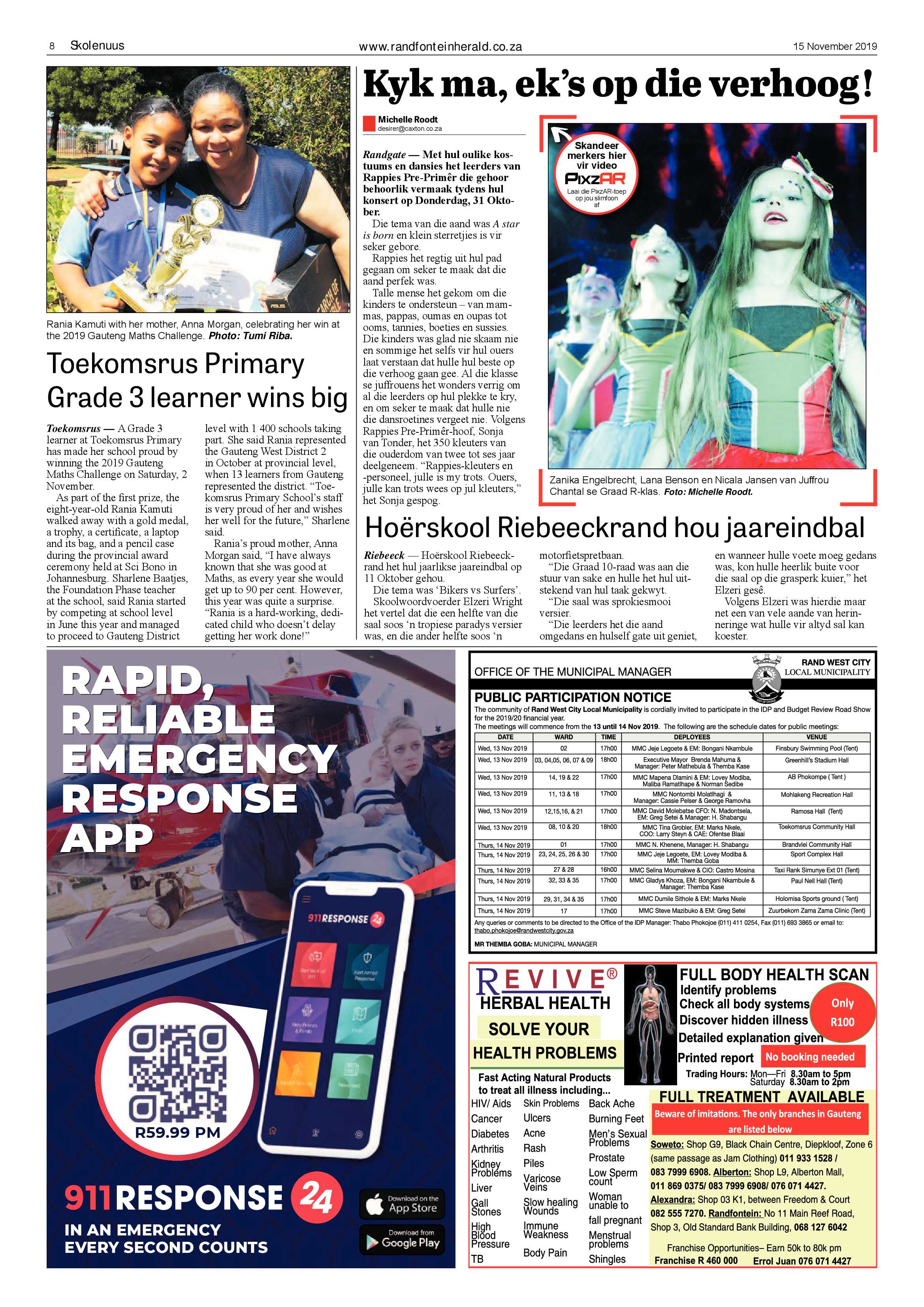 Randfontein Herald 15 November 2019 page 8