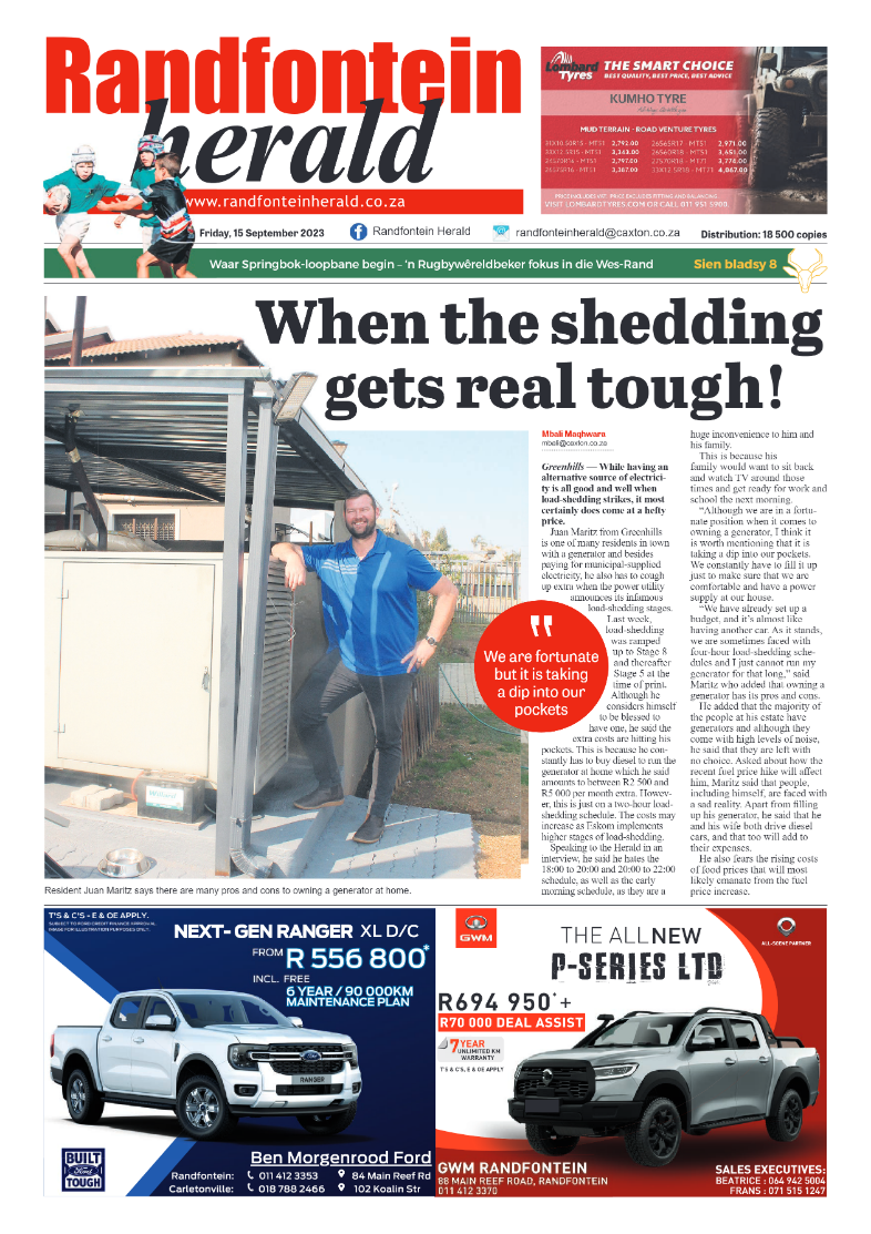 Randfontein Herald 15 September 2023 page 1