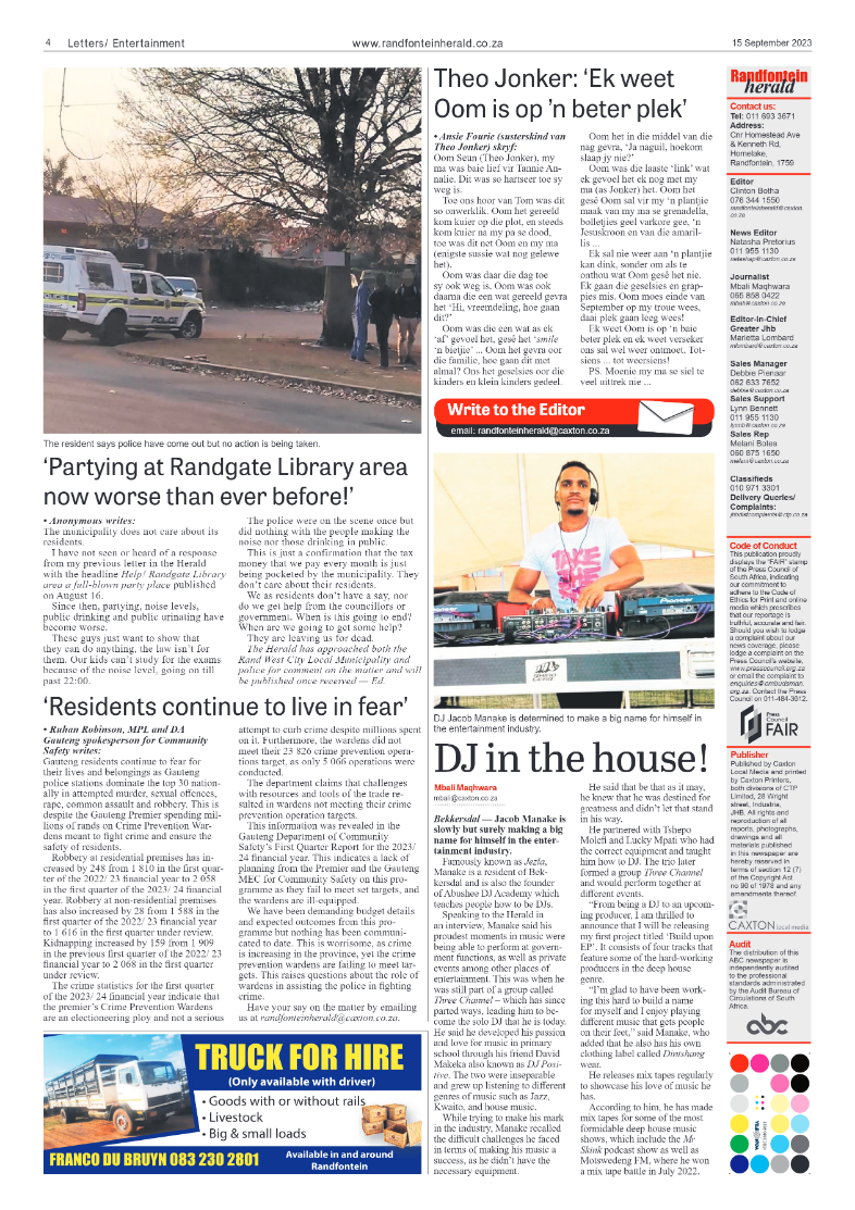 Randfontein Herald 15 September 2023 page 4