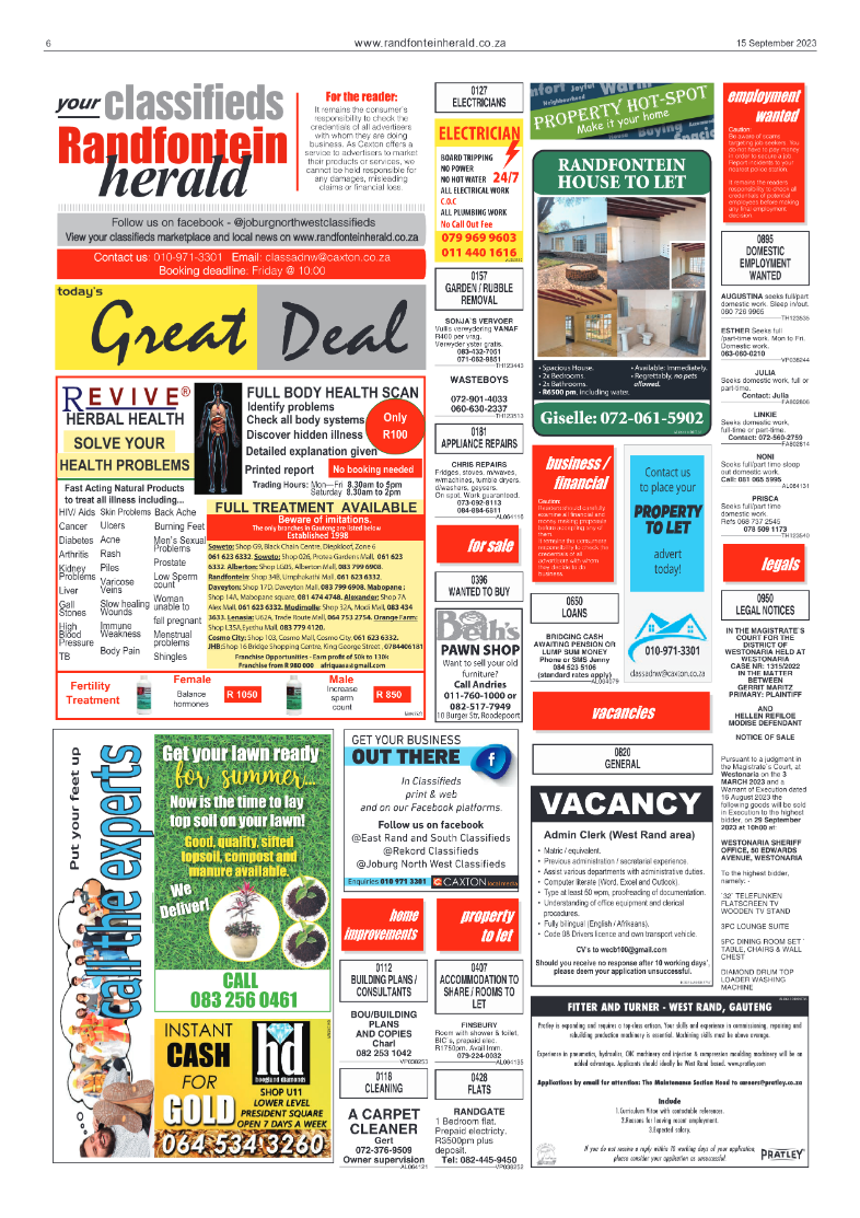 Randfontein Herald 15 September 2023 page 6