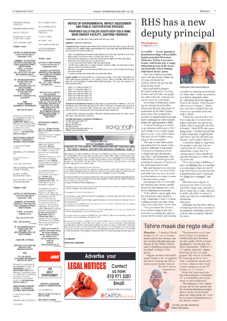 Randfontein Herald 15 September 2023 page 7