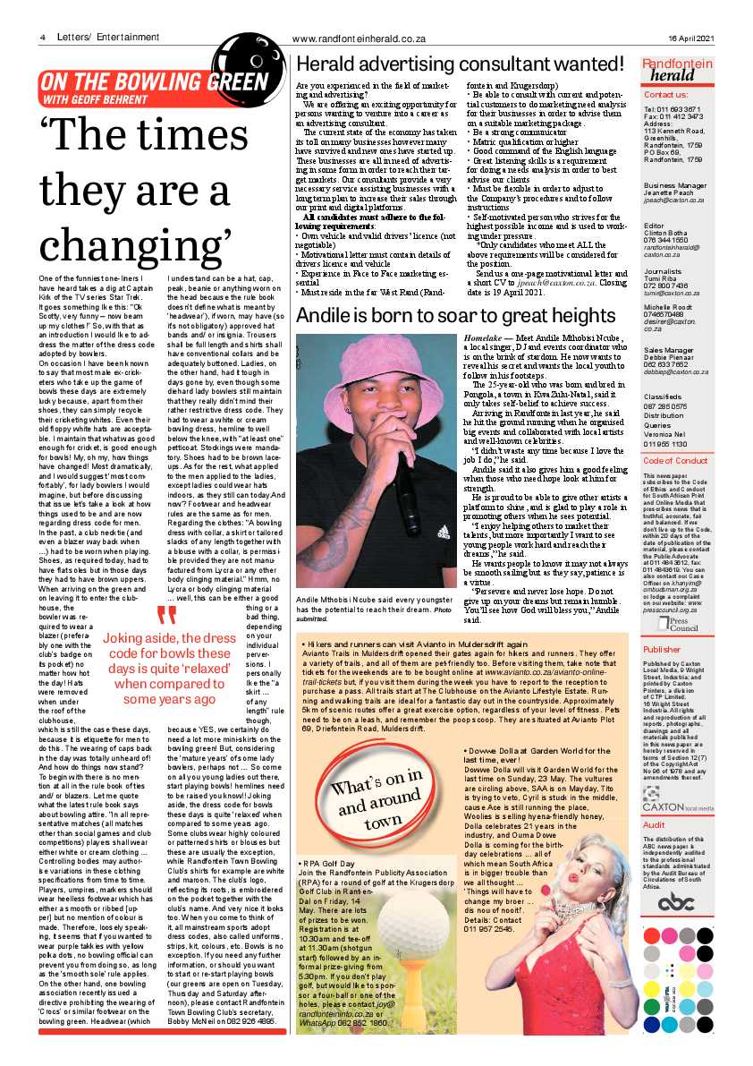 Randfontein Herald 16 April 2021 page 4