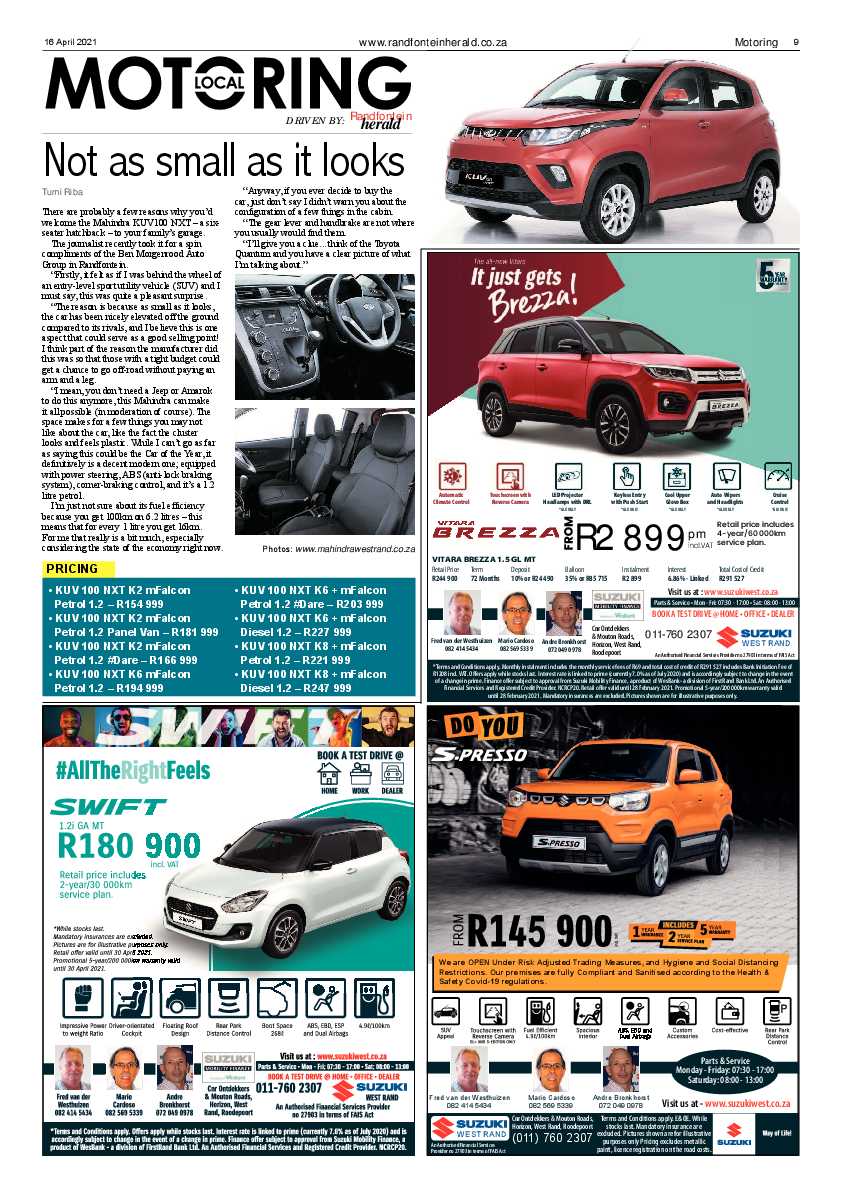 Randfontein Herald 16 April 2021 page 9