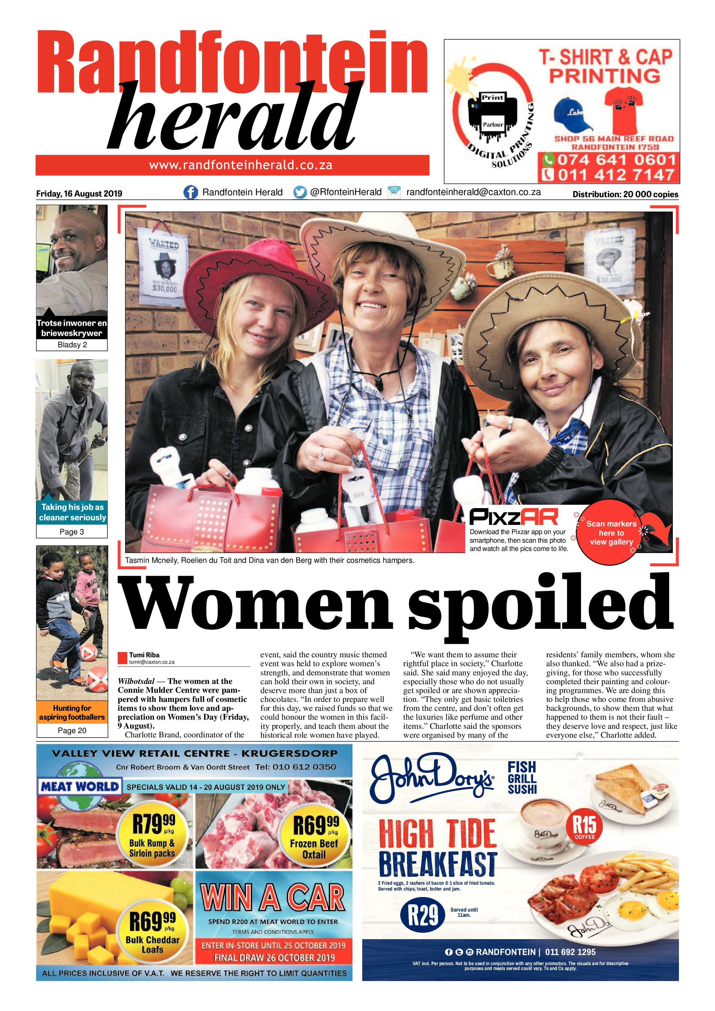 Randfontein Herald 16 August 2019 page 1