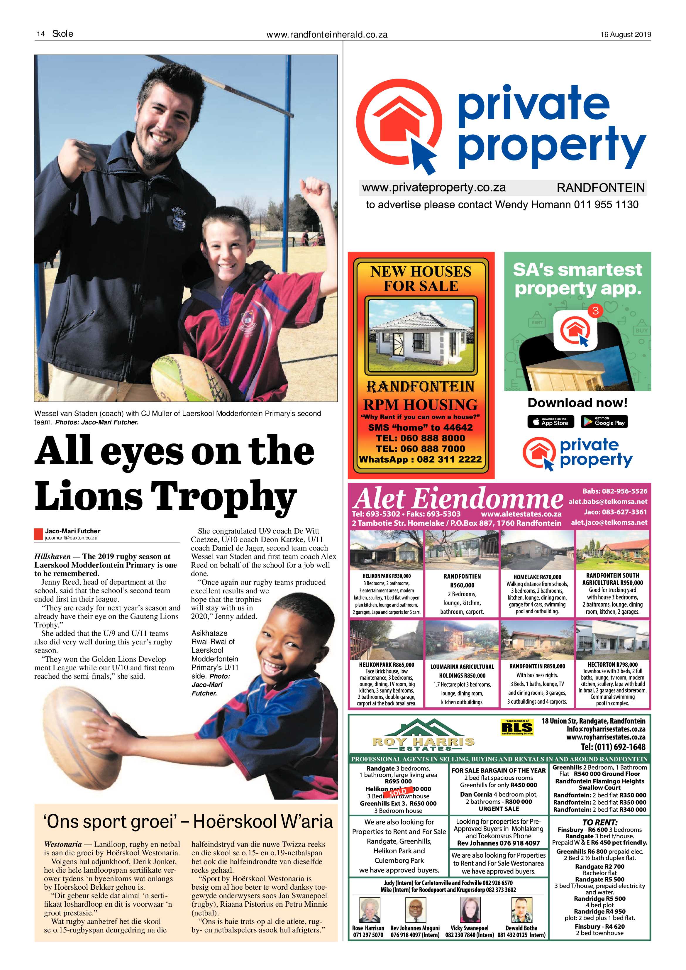 Randfontein Herald 16 August 2019 page 14