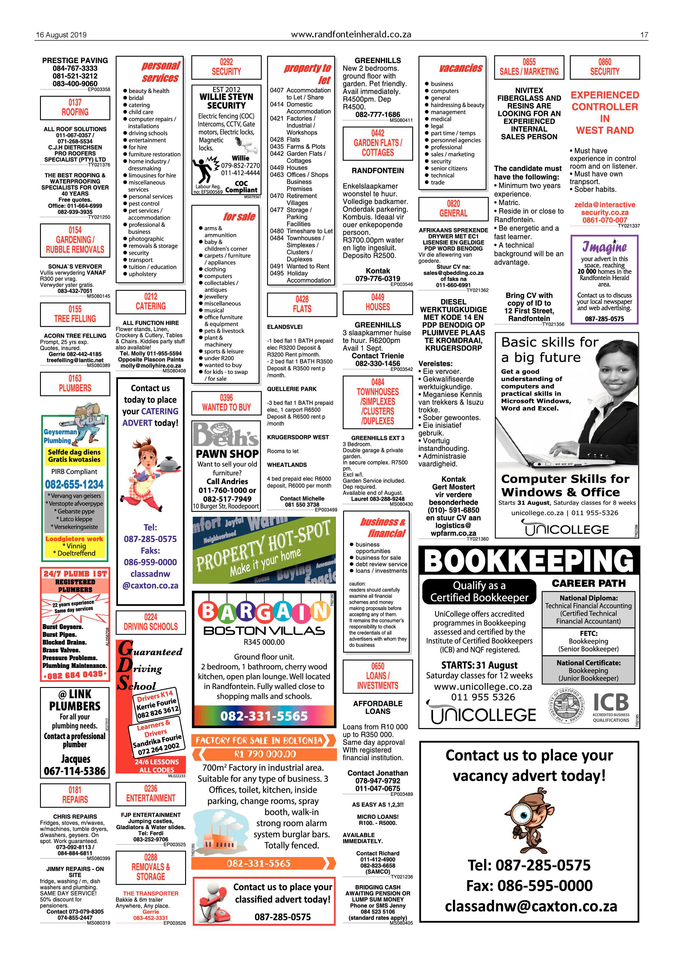 Randfontein Herald 16 August 2019 page 17