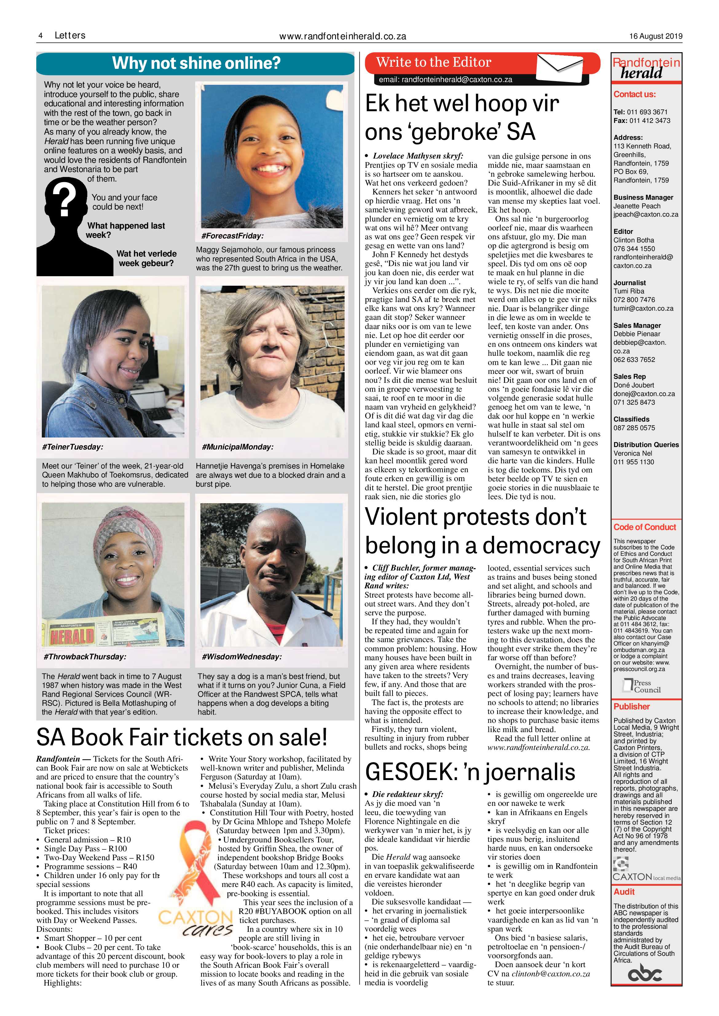 Randfontein Herald 16 August 2019 page 4