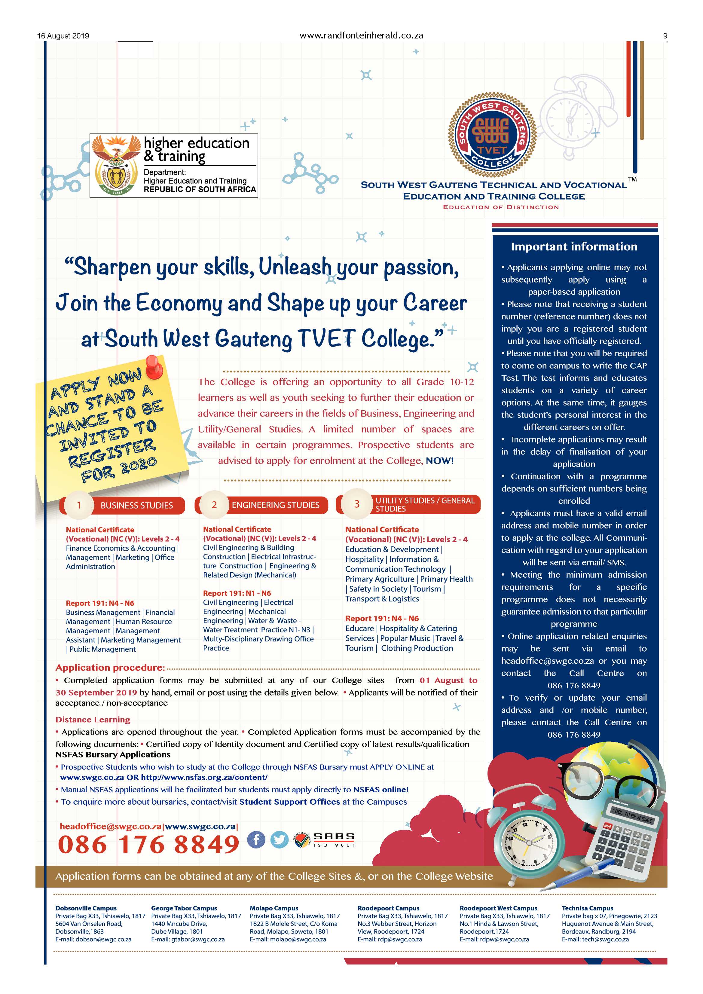 Randfontein Herald 16 August 2019 page 9