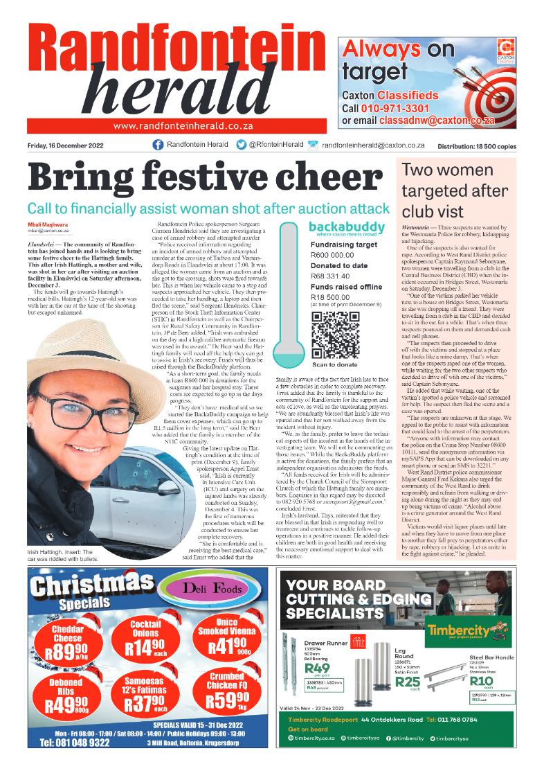 Randfontein Herald 16 December 2022 page 1