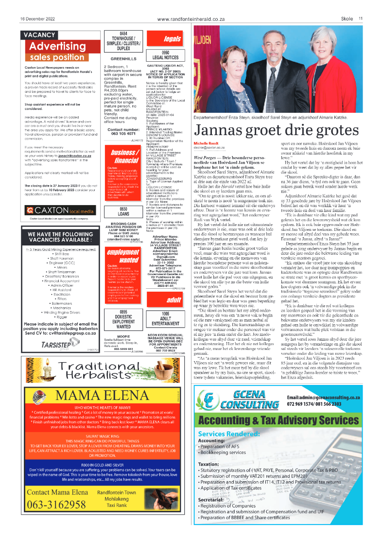 Randfontein Herald 16 December 2022 page 11