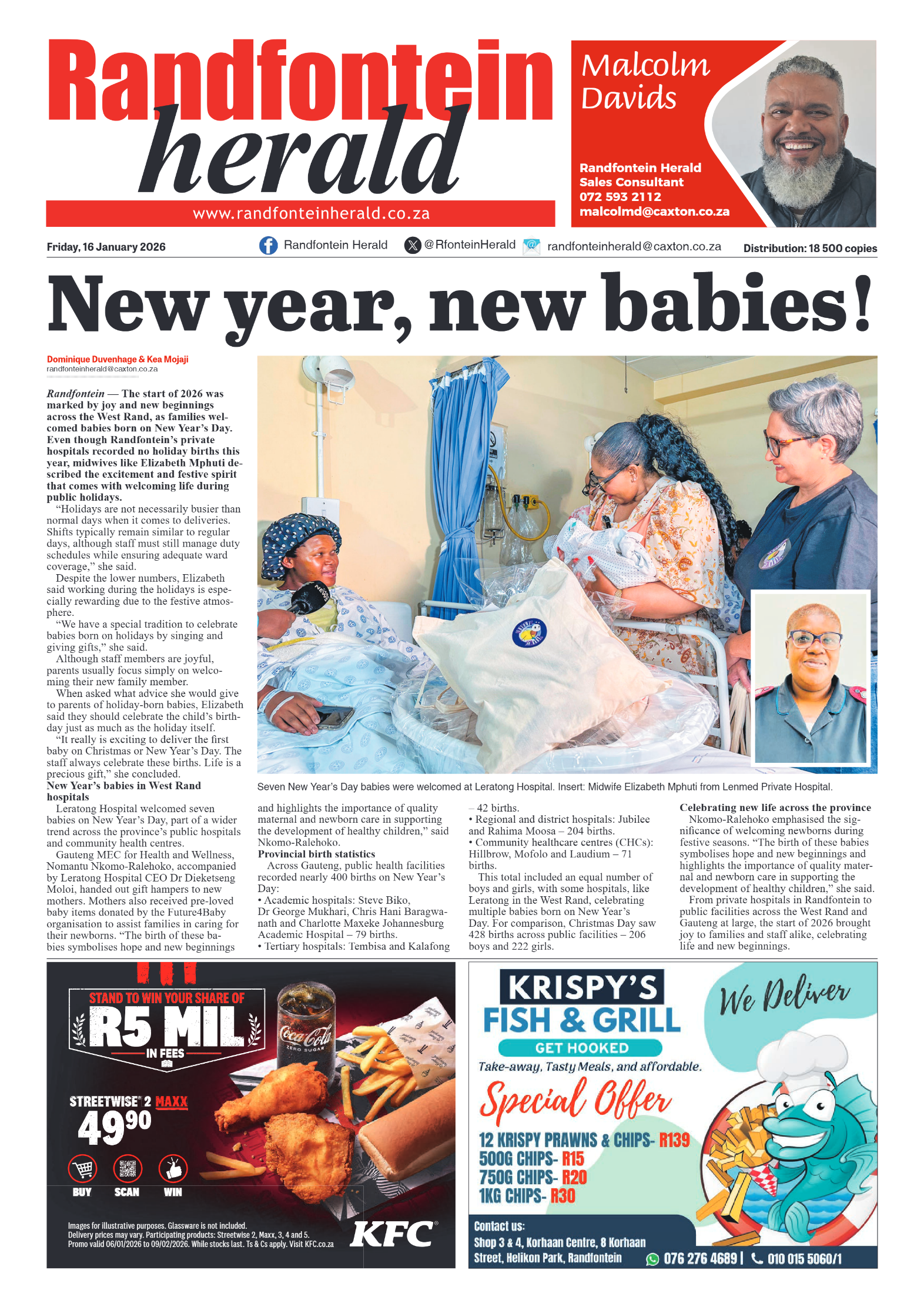 Randfontein Herald 16 January 2026 page 1