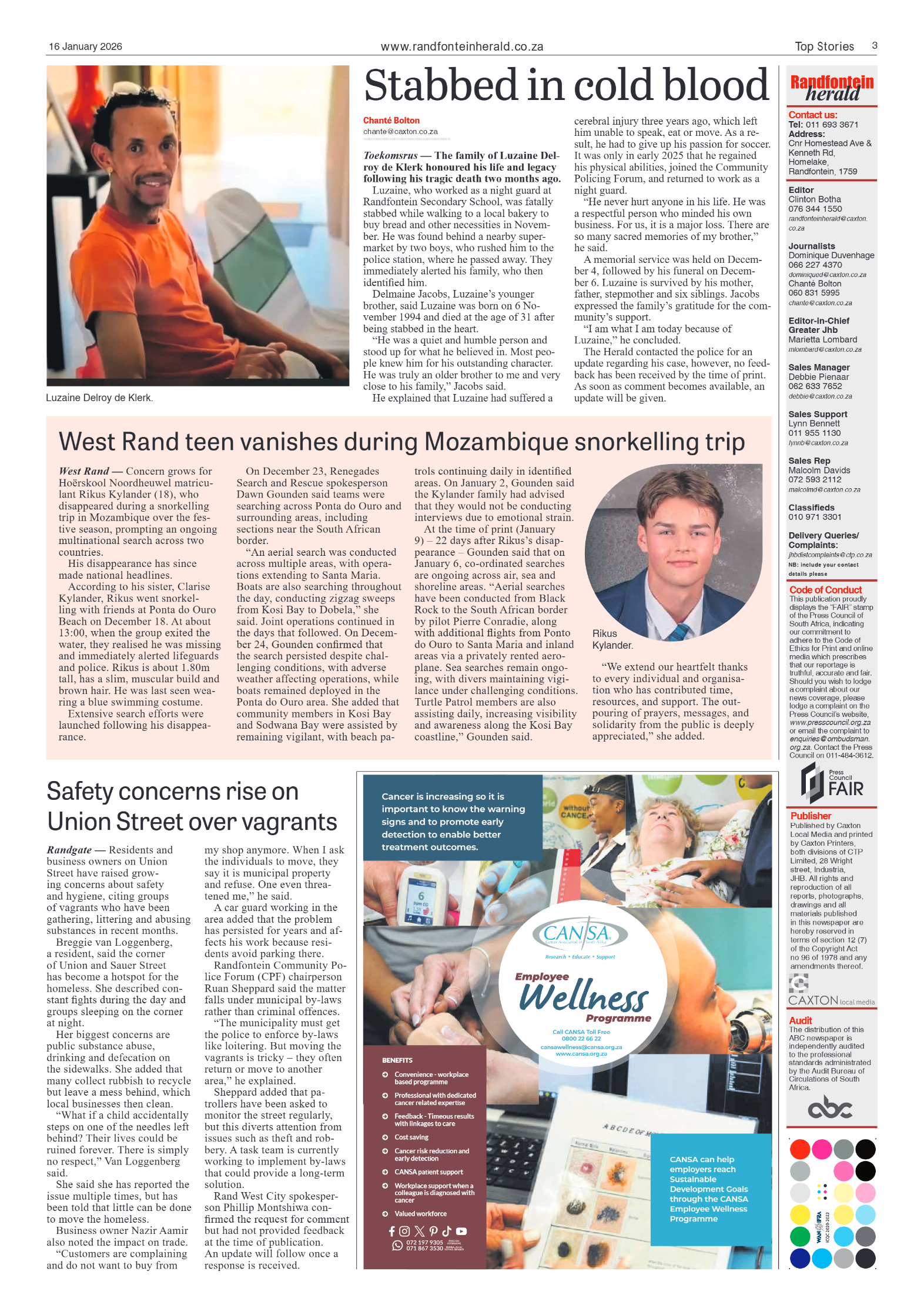 Randfontein Herald 16 January 2026 page 3