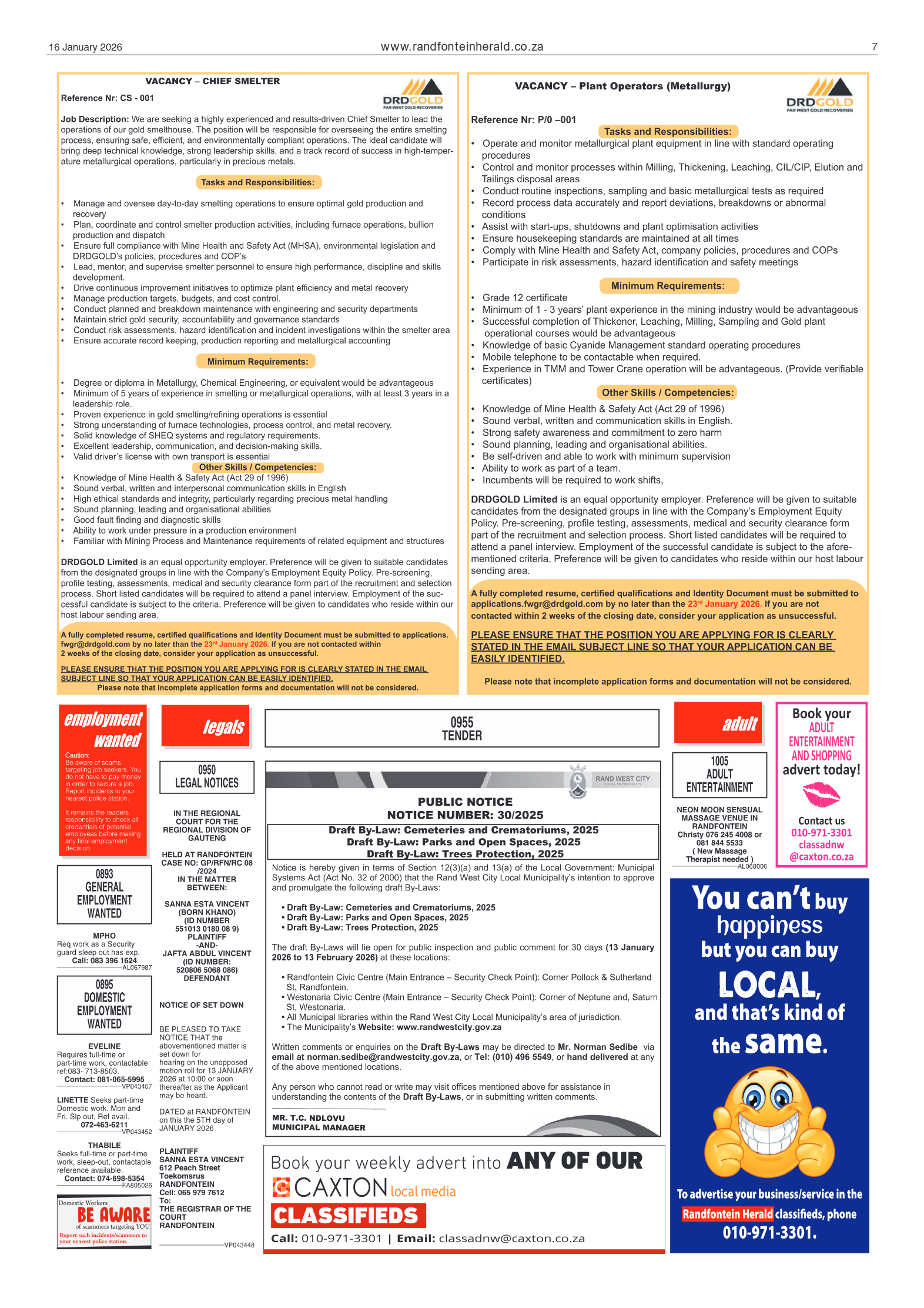 Randfontein Herald 16 January 2026 page 7