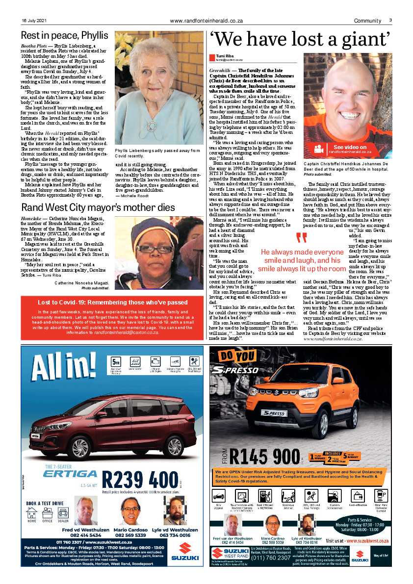 Randfontein Herald 16 July 2021 page 3