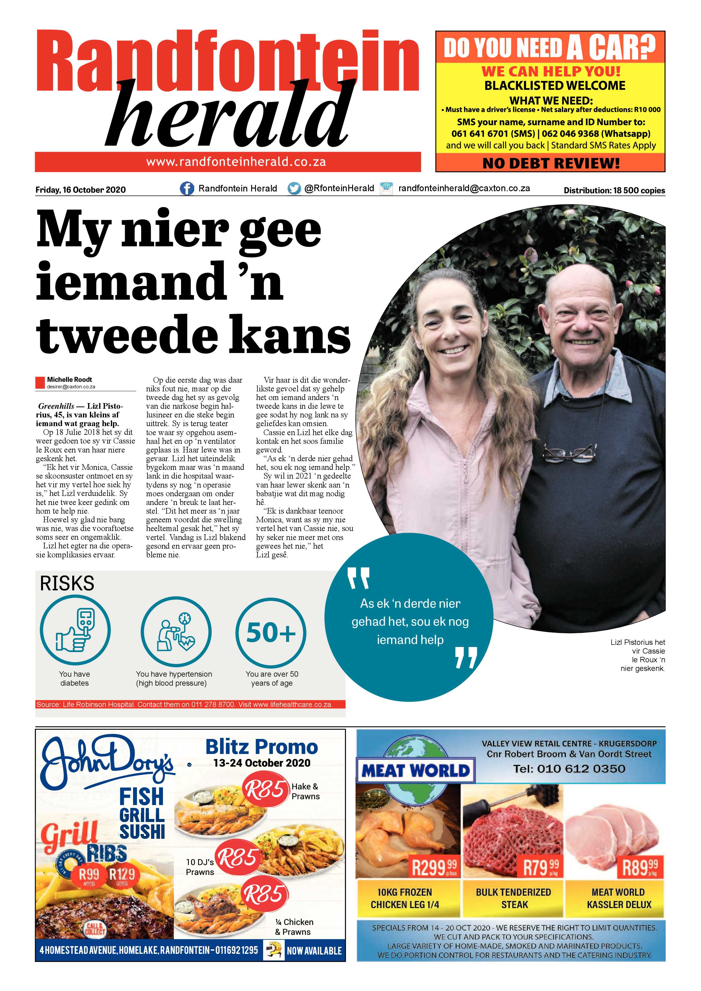 Randfontein Herald 16 October 2020 page 1