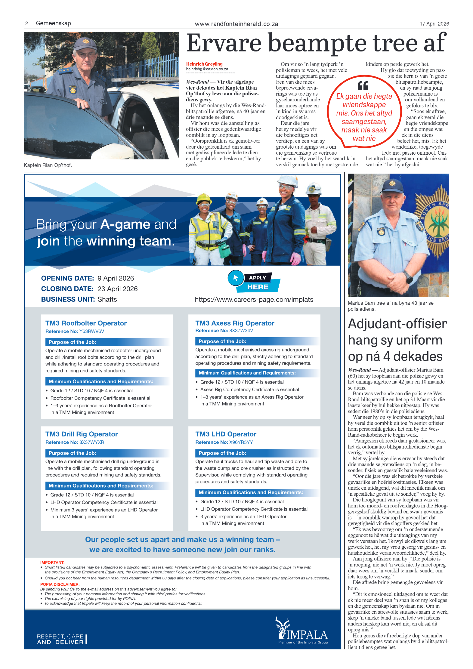 Randfontein Herald 17 April 2026 page 2
