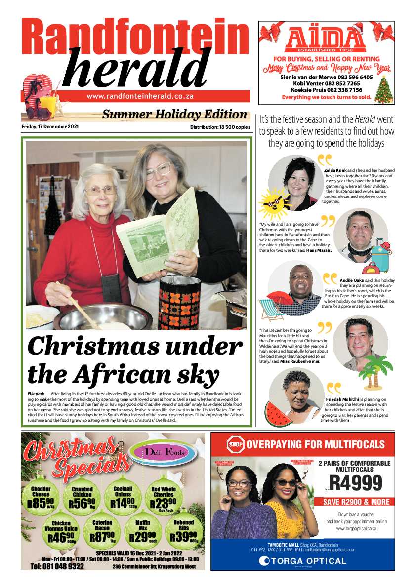 Randfontein Herald 17 December 2021 page 1