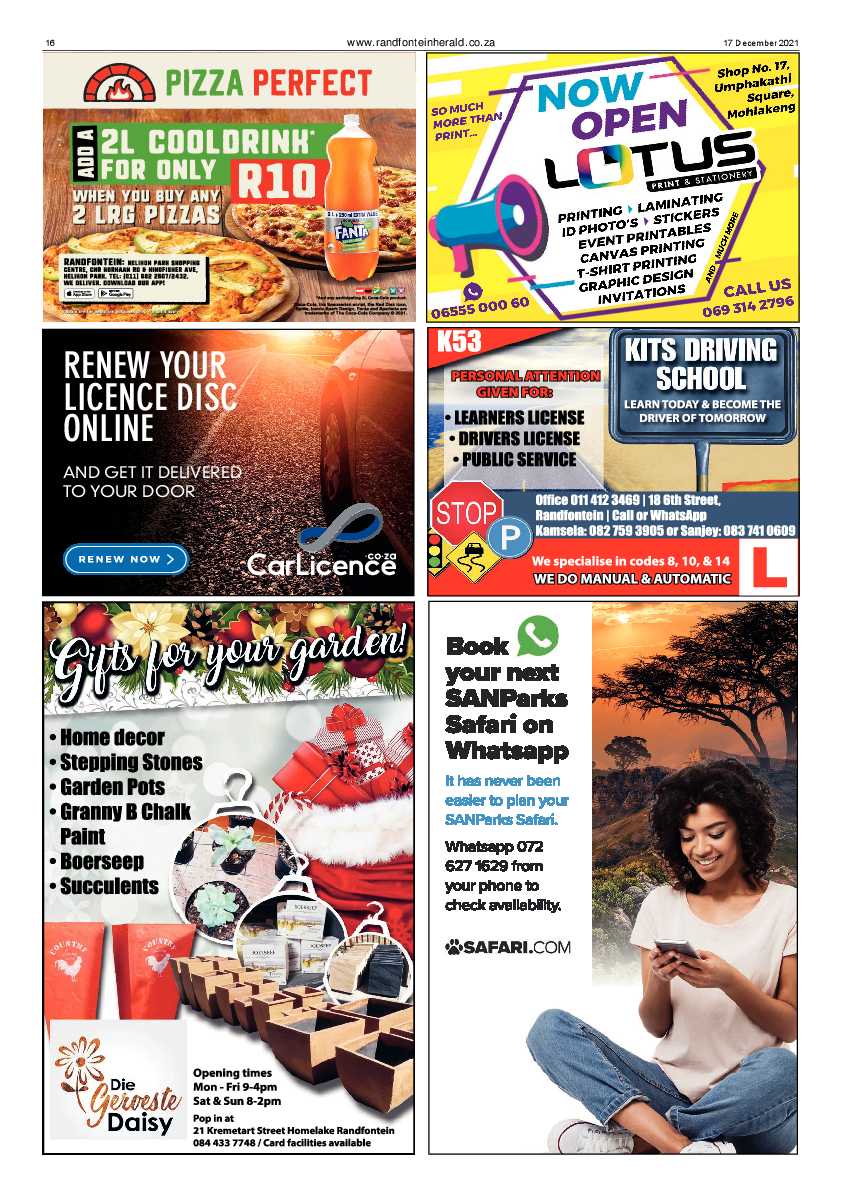 Randfontein Herald 17 December 2021 page 16