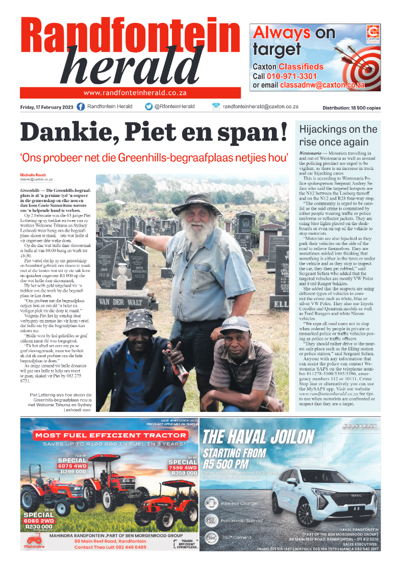 Randfontein Herald 17 February 2023 page 1