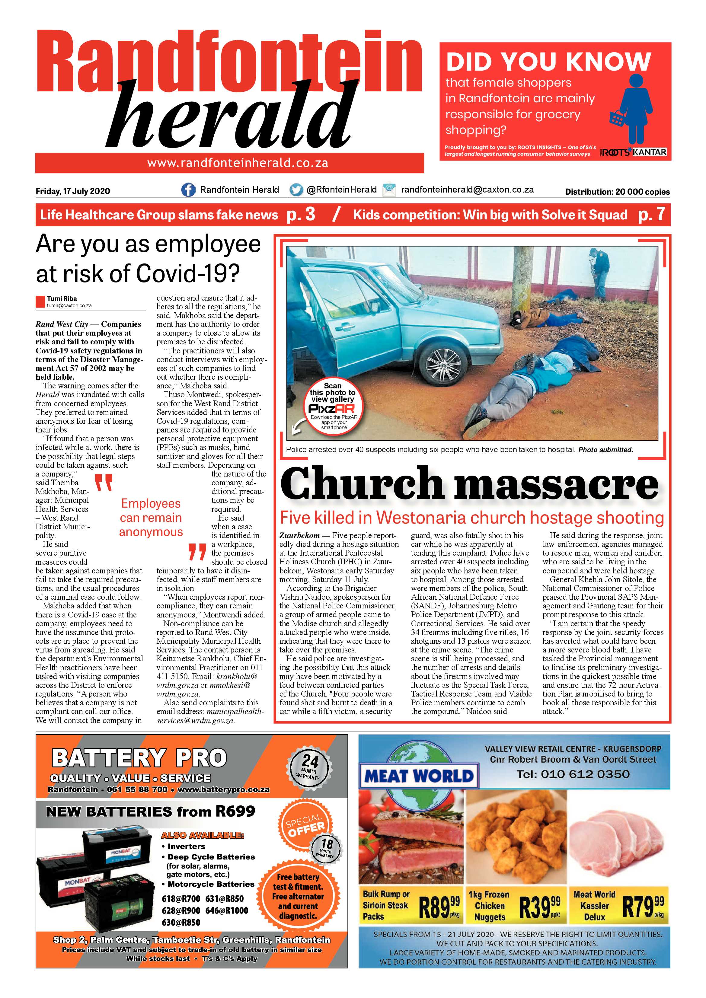 Randfontein Herald 17 July 2020 page 1