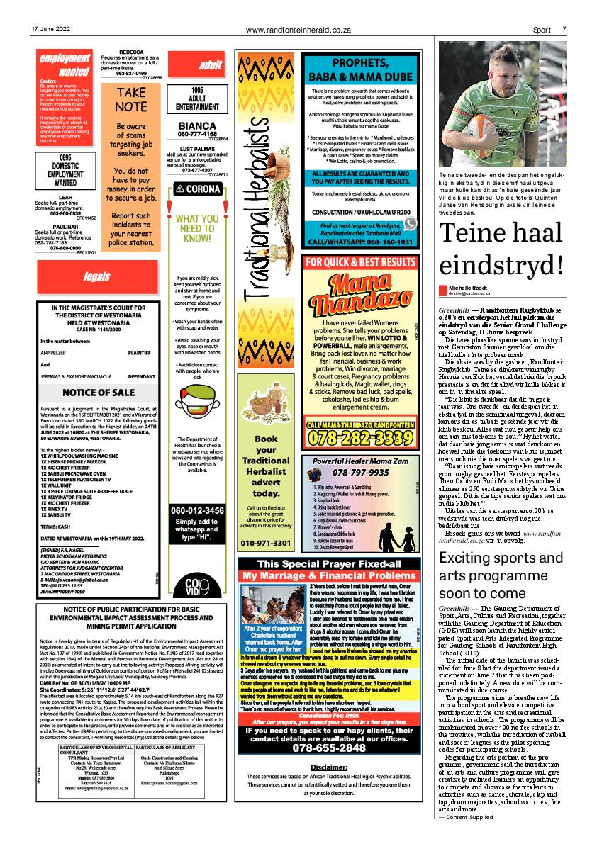 Randfontein Herald 17 June 2022 page 7