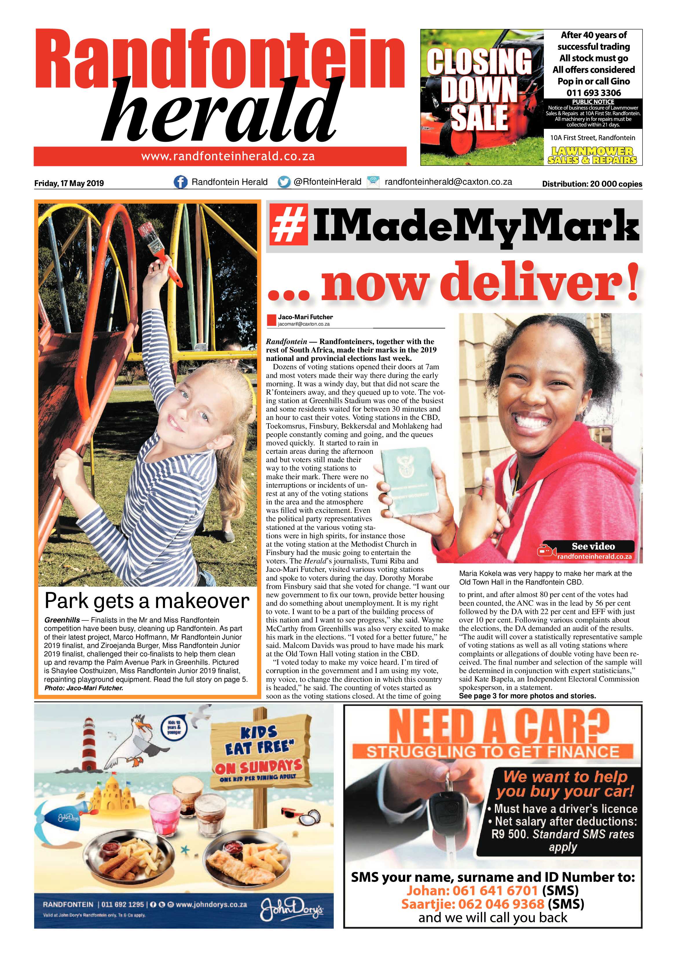 Randfontein Herald 17 May 2019 page 1