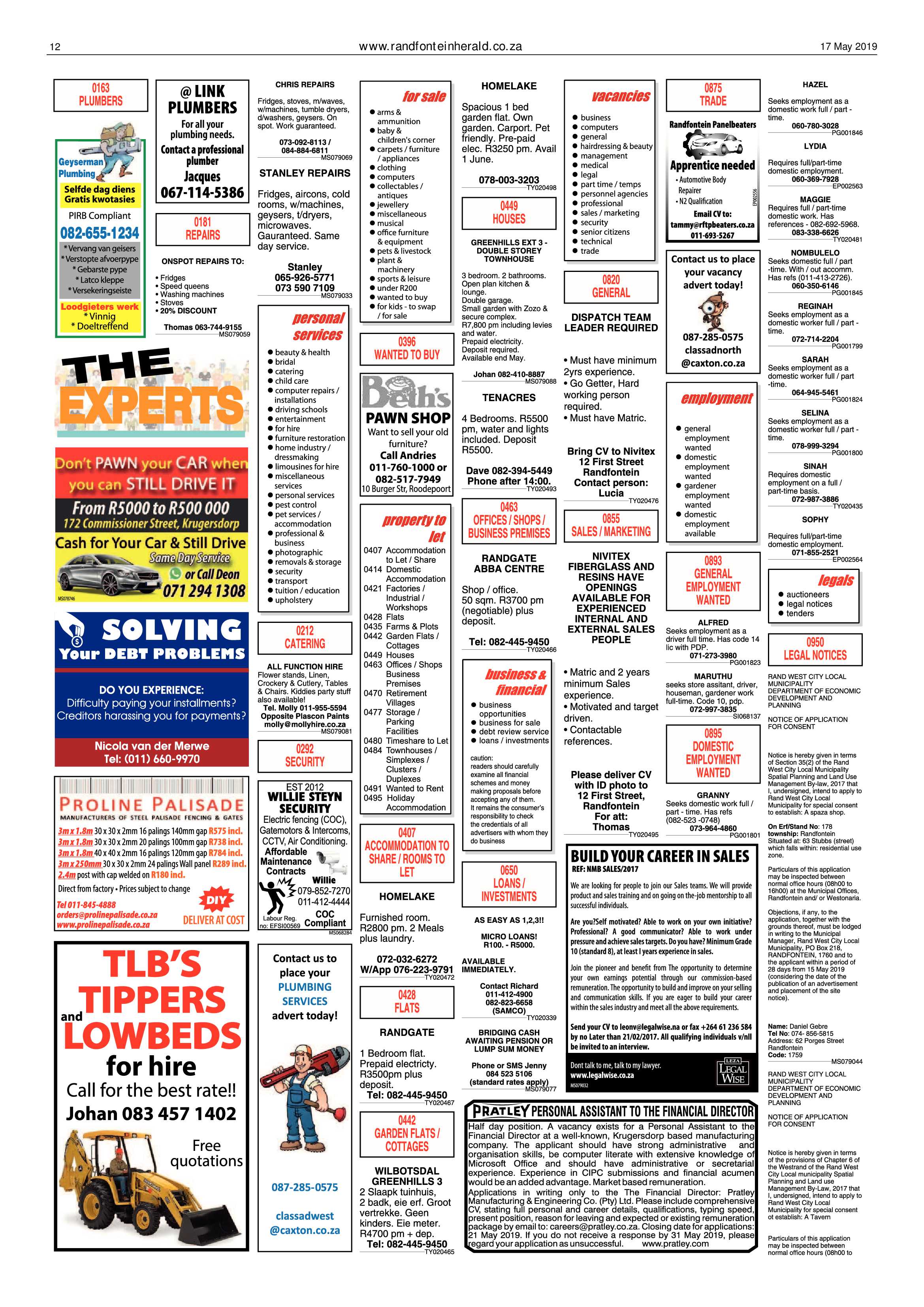 Randfontein Herald 17 May 2019 page 12