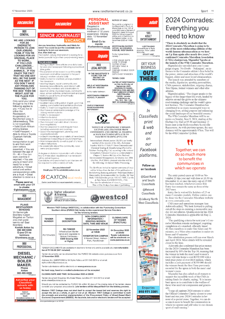 Randfontein Herald 17 November 2023 page 11