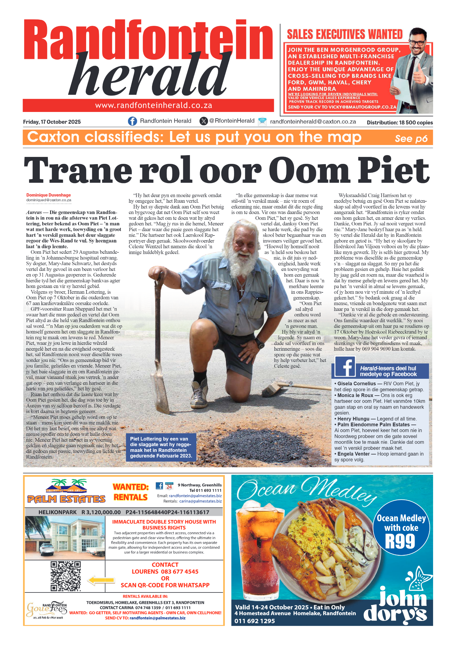 Randfontein Herald 17 October 2025 page 1