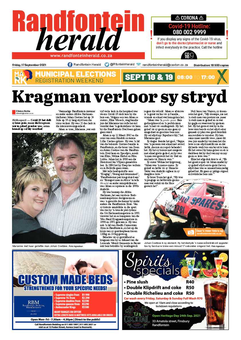 Randfontein Herald 17 September 2021 page 1